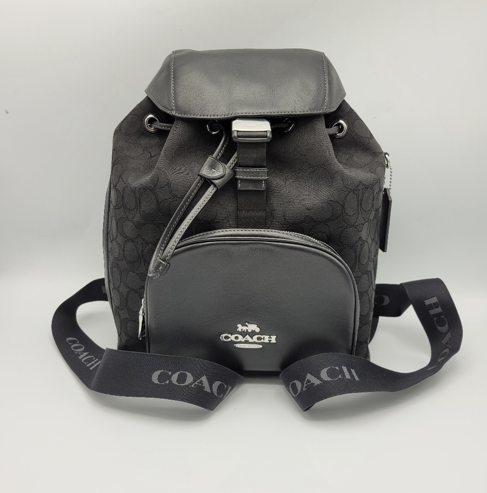Coach Black Leather And Monogram Canvas Backpack